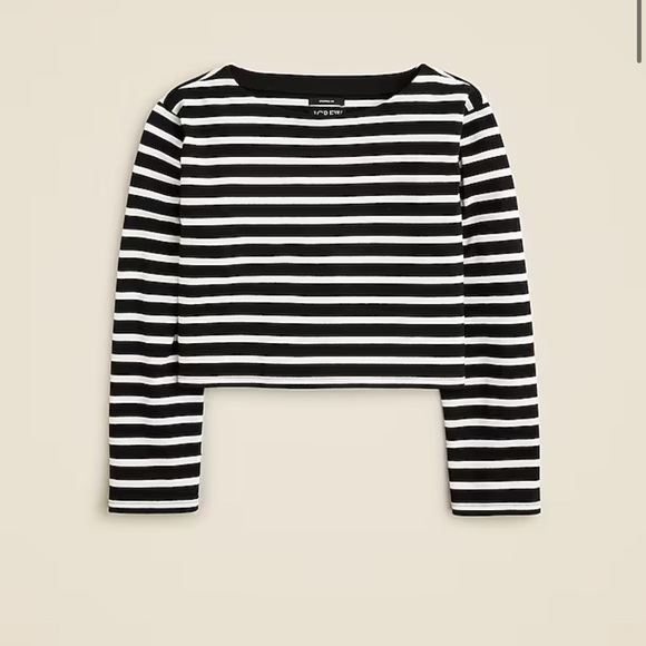 🍂NWT J.Crew Cropped boatneck T-shirt in mariner cotton Perfect Black Stripe - Picture 1 of 3